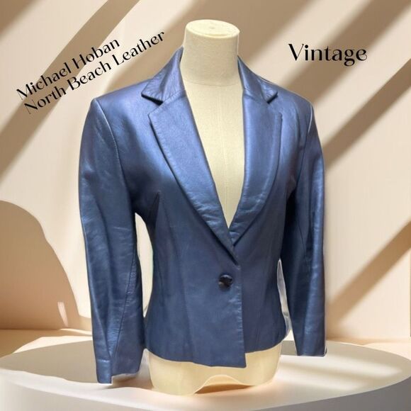 Michael Hoban North Beach Authentic Vintage Women’s Leather Blazer Jacket 1980’s - Picture 1 of 12